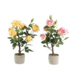 Künstlicher Rosenbaum Rosenbusch im Topf  62cm hoch | gelb | pink |