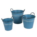 Zinc bucket with handles - Vintage plant bucket - Metal pot for garden and indoor use