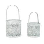 Metal lantern white - Wind light - White lantern with carrying handle for stylish decoration