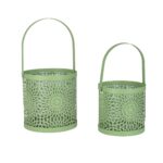 Green metal lantern - Wind light - Green lantern with carrying handle for stylish decoration