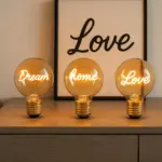 LED Glühbirne mit Schriftzug Dream, Home oder Love – Dekolicht mit USB-Anschluss
