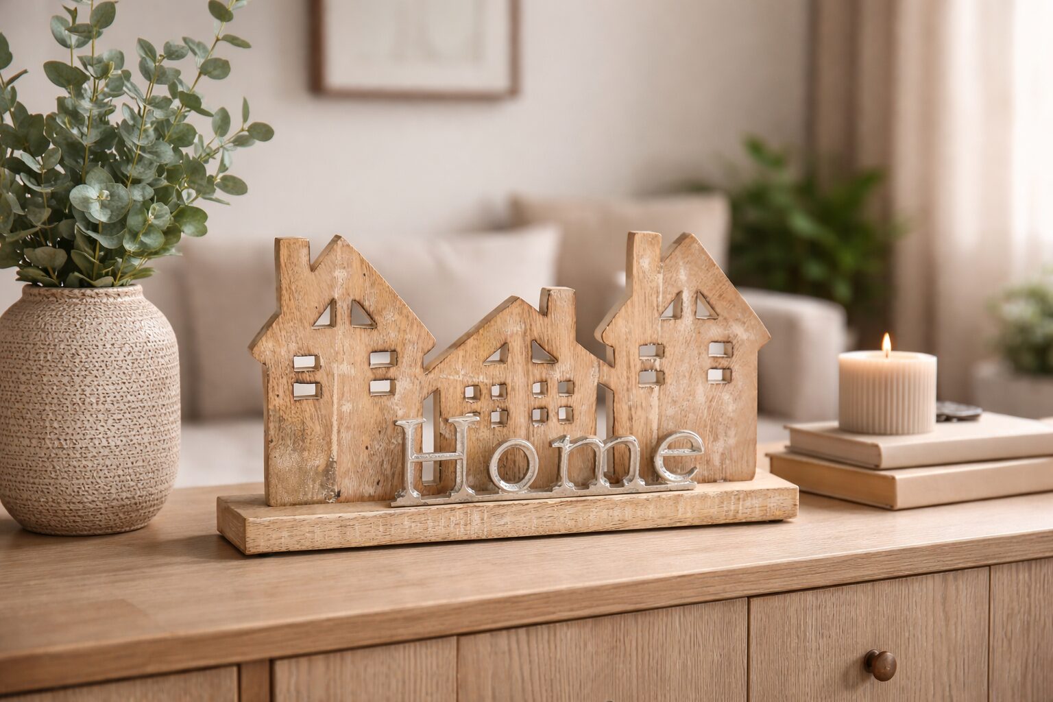 b0764ecc-6e04-4c9c-85a1-cf67ef437d1a Haus Deko Holz Home Schriftzug - Holz Häuser Deko modern - Wohnzimmer Landhausstil, Geschenk Einzug Haus – Bild 1